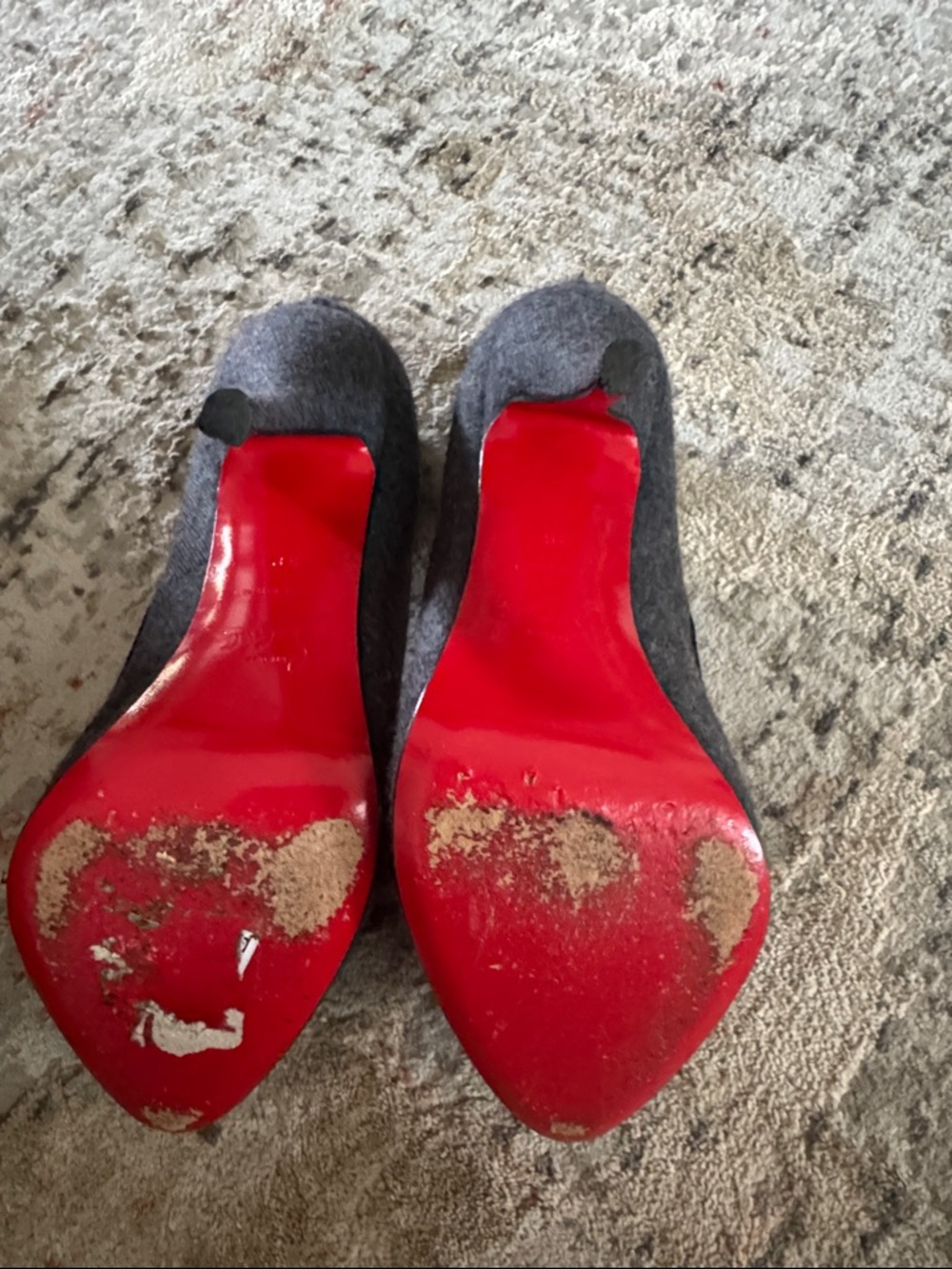 Christian Louboutin Gray Wool Ruffle Pumps - Picture 3 of 5